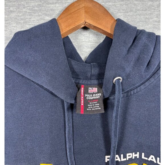 Vtg 90s Ralph Lauren Polo Jeans Mens Hoodie L RL-67 Navy Blue Logo - Picture 5 of 7